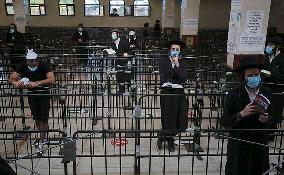 Socially distanced worshipers at the grave of Rabbi Nachman of Breslov in the town of Uman, Ukraine on Sep. 15, 2020