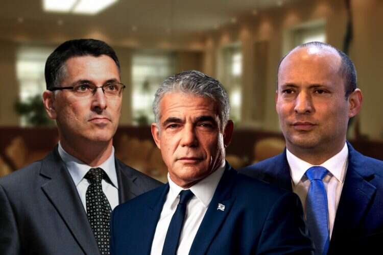 New Hope party leader Gideon Sa'ar, Yesh Atid leader Yesh Atid, and Yamina head Naftali Bennett