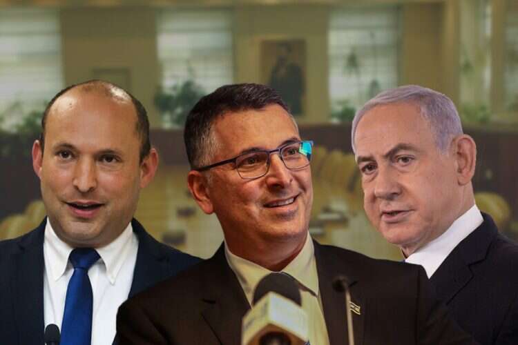 Yamina head Naftali Bennett, New Hope head Gideon Sa'ar, and Prime Minister Benjamin Netanyahu