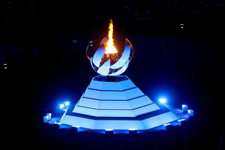 The Olympic Flame is seen during the Closing Ceremony of the Tokyo 2020 Olympic Games, Aug. 8, 2021