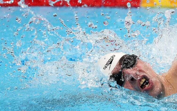 Ami Omer Dadaon of Israel in action in the Men's 200m Freestyle final, Aug. 30, 2021