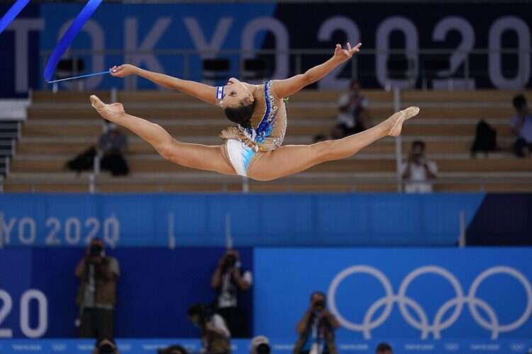 Linoy Ashram performs during the rhythmic gymnastics individual all-around final at the 2020 Tokyo Olympics, Aug. 7, 2021