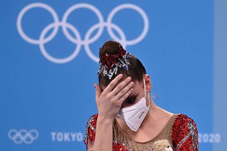 Russia's Dina Averina at the end of the Rhythmic Gymnastics final at the Tokyo Olympics