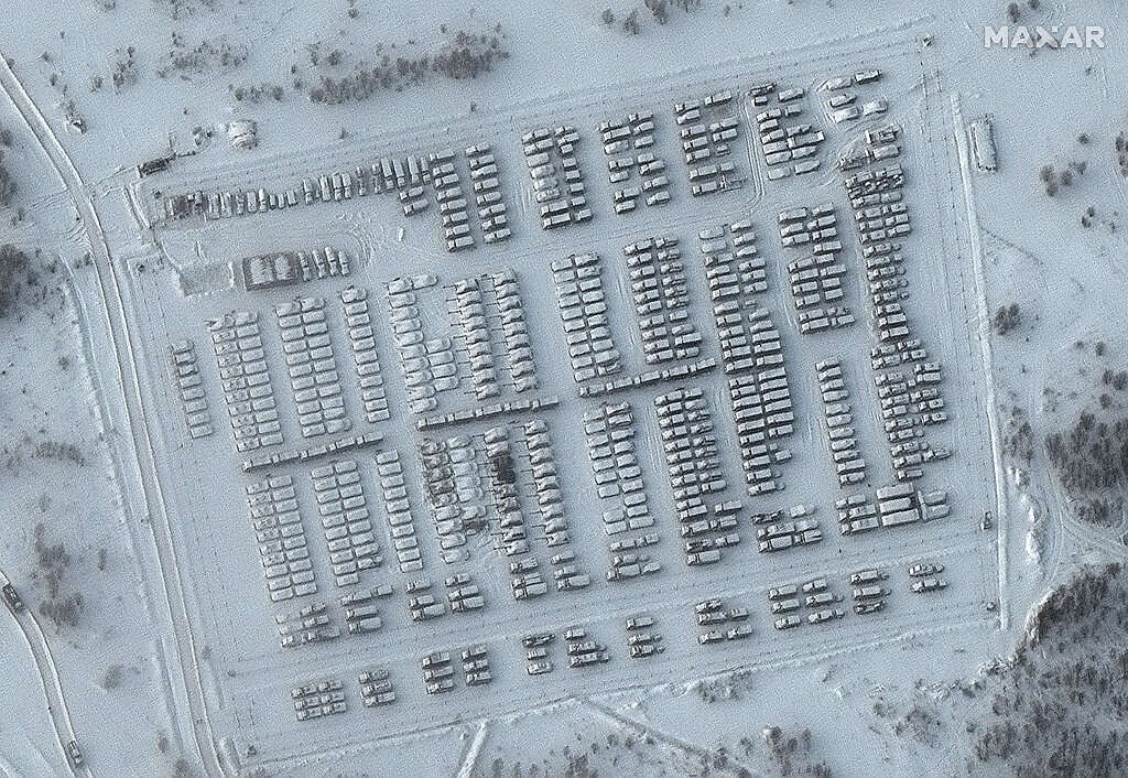 A satellite image shows Russian deployment on the Ukraine border, Feb. 20, 2022