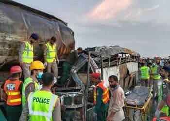 20 killed in Pakistan when speeding bus hits oil tanker