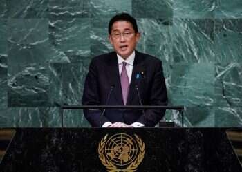 Japan's Prime Minister Fumio Kishida addresses the 77th Session of the United Nations General Assembly at UN Headquarters in New York City, US, Sept. 20, 2022