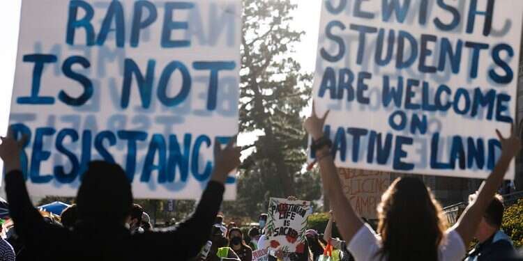 Pro-Israel camp screens footage of Oct. 7 attack to counter pro-Hamas protest at UCLA