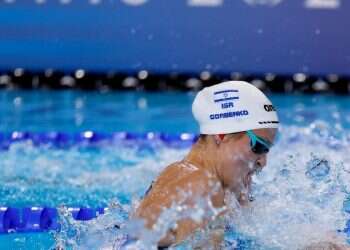 Israeli swimmer Anastasia Gorbenko in the women's 100m breaststroke at the Paris Olympics