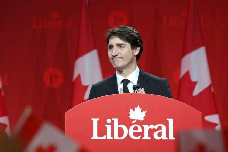 Canada's Prime Minister Justin Trudeau speaks after Mark Carney was elected as Canada's Liberal Leader and Prime Minister-elect during the election of the new Liberal Party leader, in Ottawa on March 9, 2025