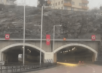 Swastika flags hung on route to Stockholm as 'tribute' to Hitler's birthday 